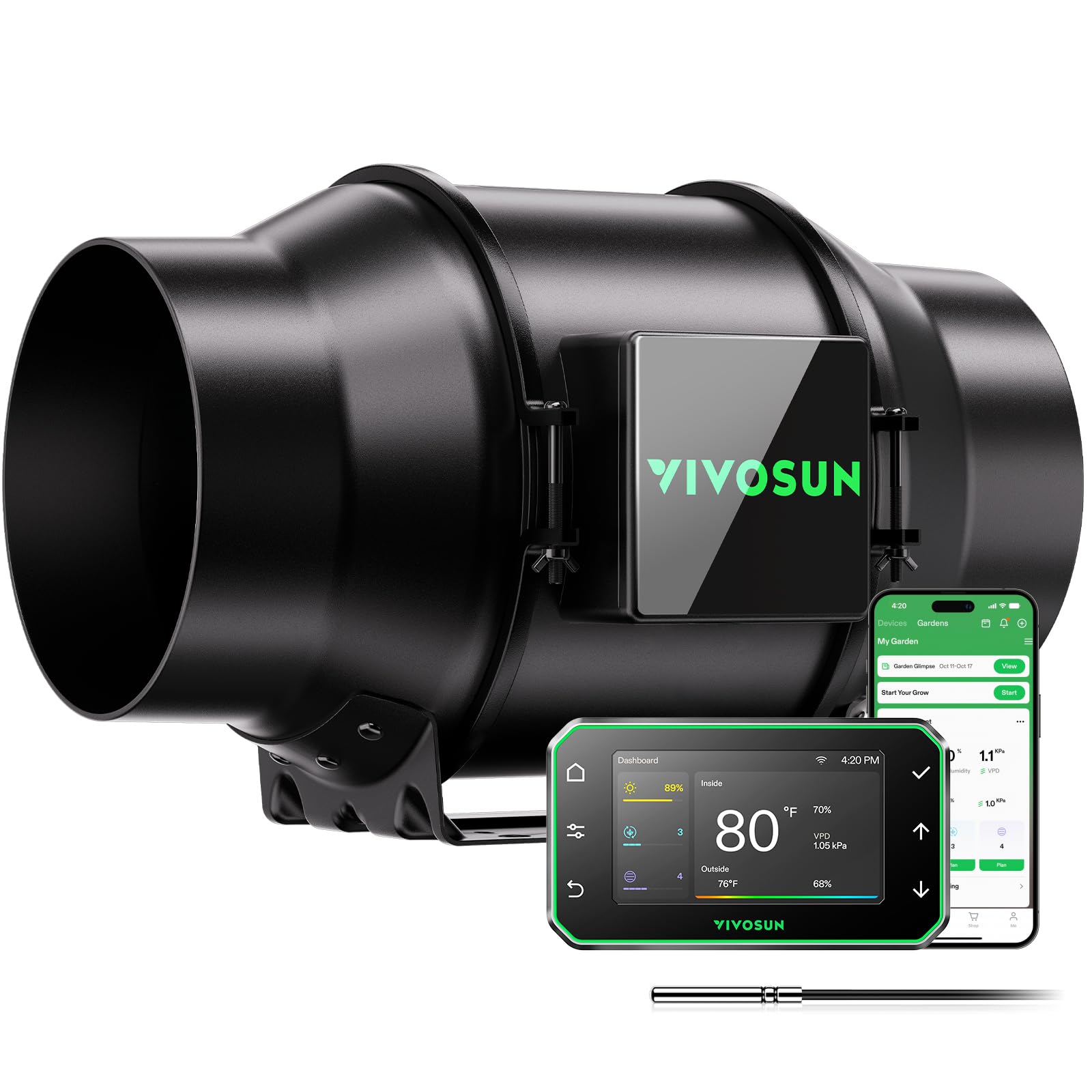 AeroZesh G6 Inline Duct Fan 150 mm Quiet Extractor Fan 660 m³/h with EC Motor and GrowHub E42A WiFi Controller AeroZesh G6 Fan for Heating, Cooling, Booster, Grow Tents, Hydroponics