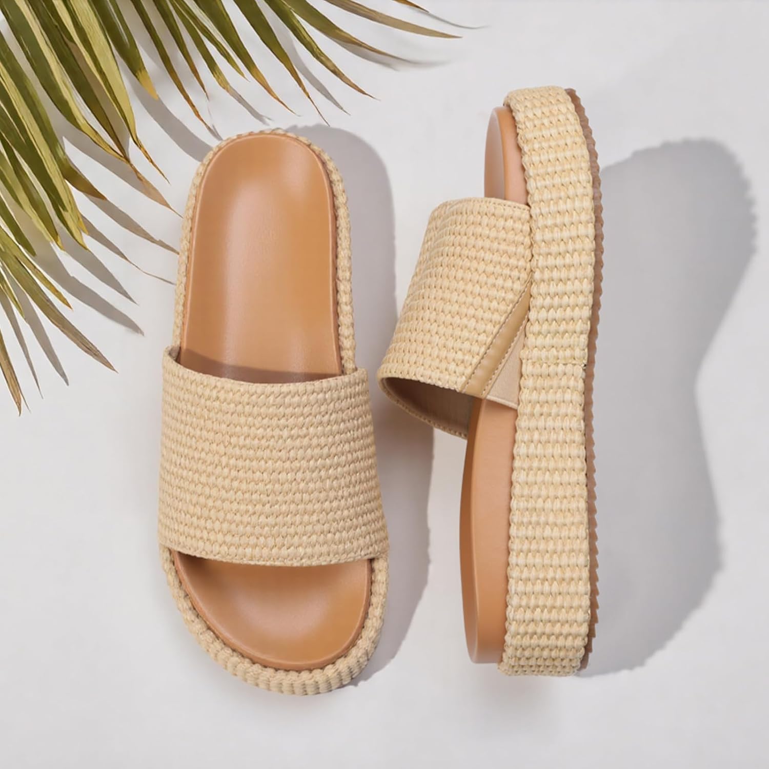 Women's Platform Wedge Sandals Open Toe Summer Espadrilles Beach Raffia Slip On Cute Woven Dress Shoes Comfortable Resort Wear Trending 2025 - Image 5