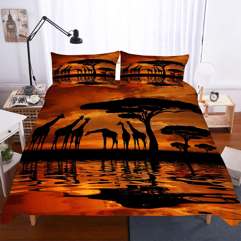 Housse de couette 200x200cm Chickw1 girafe avec drap et taies
