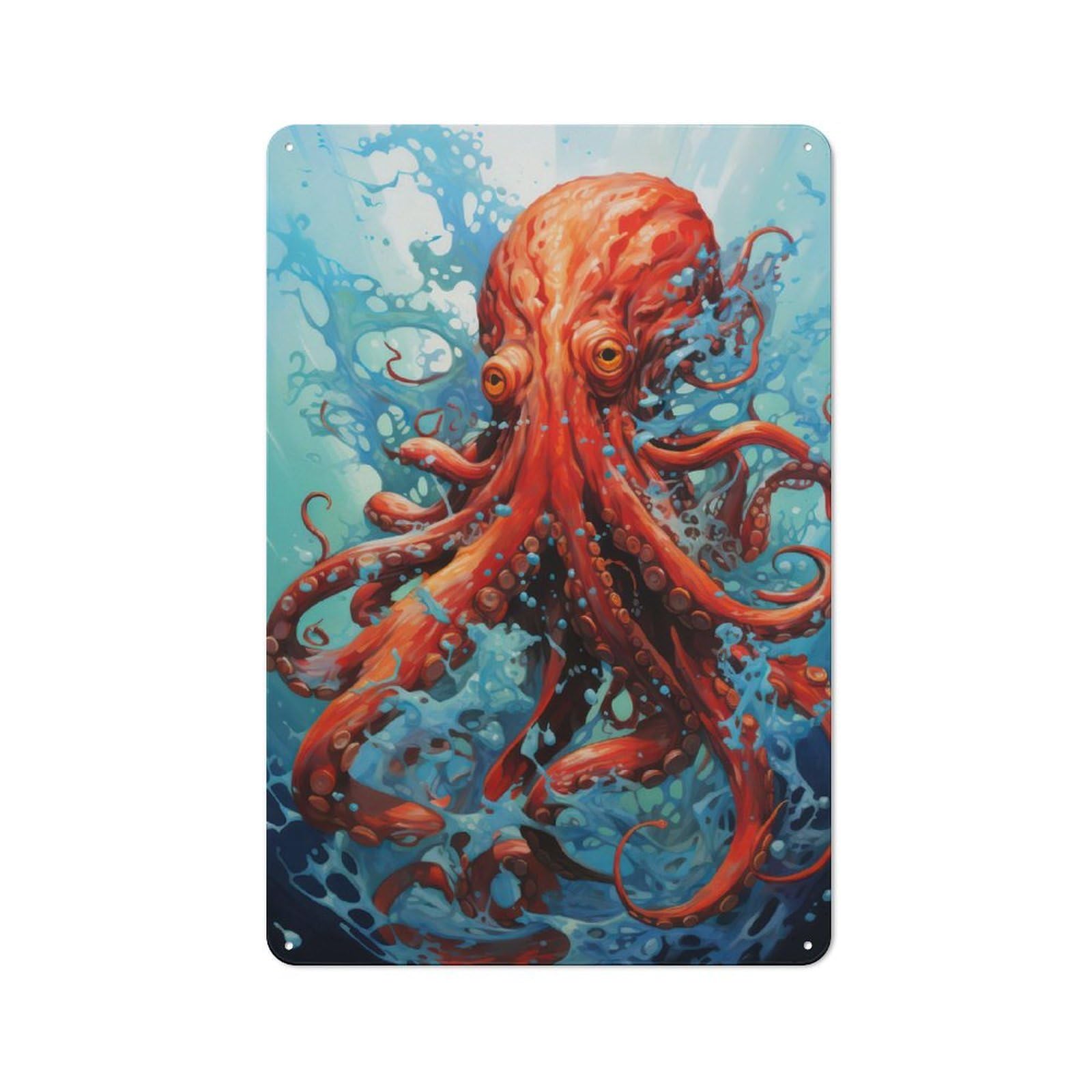 Junmoney The Creepy Squid Rustic Tin Sign 30X20cm For Home Office Or Studio, For Vintage Wall Decor Fans, For Home Office And Studio Walls