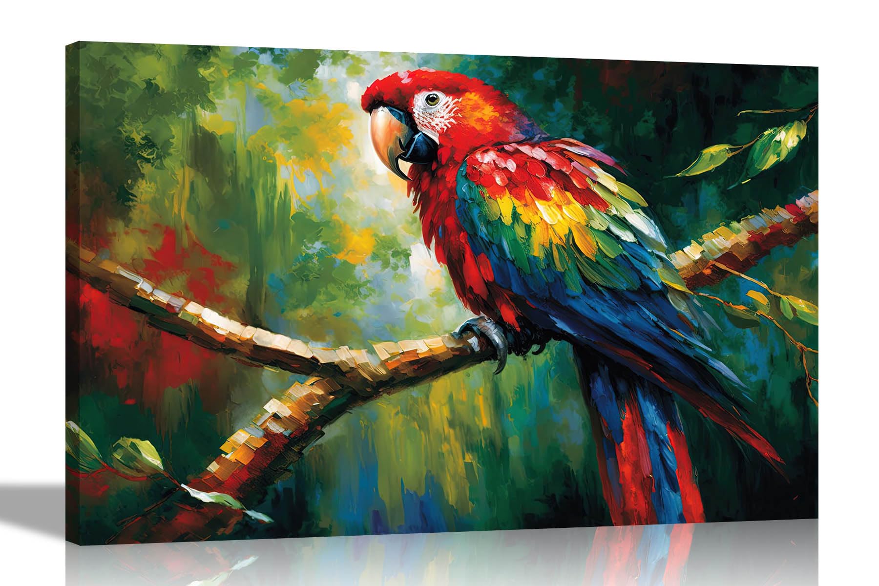 Artley Prints Parrot - In Forest Abstract Wall Canvas For Living Room, Bedroom, Wildlife Pictures Ready To Hang Prints Large 86 X 61Cm (34 X 24 Inches) A1