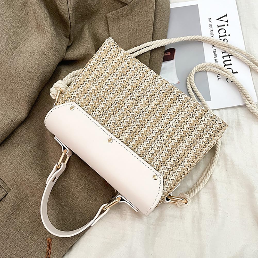 Handmade Bohemian Style Straw Handbag with Evil Eye Embellishment, Novelty Funny Crystal Decor Box Crossbody Bag Tote Clutch