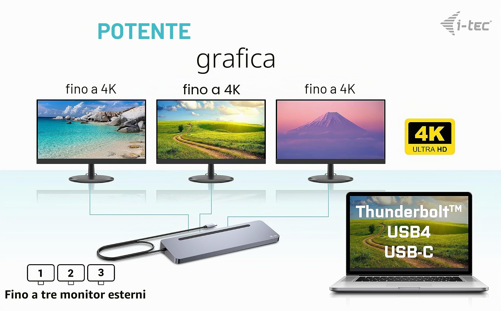 i-tec USB-C Metal Ergonomic 3x 4K Display Docking Station + Power Delivery 100 W (I-TEC USB-C ERGO 3X LCD DOCK - METAL ERGONOMIC 4K DOCK PD 100 W)