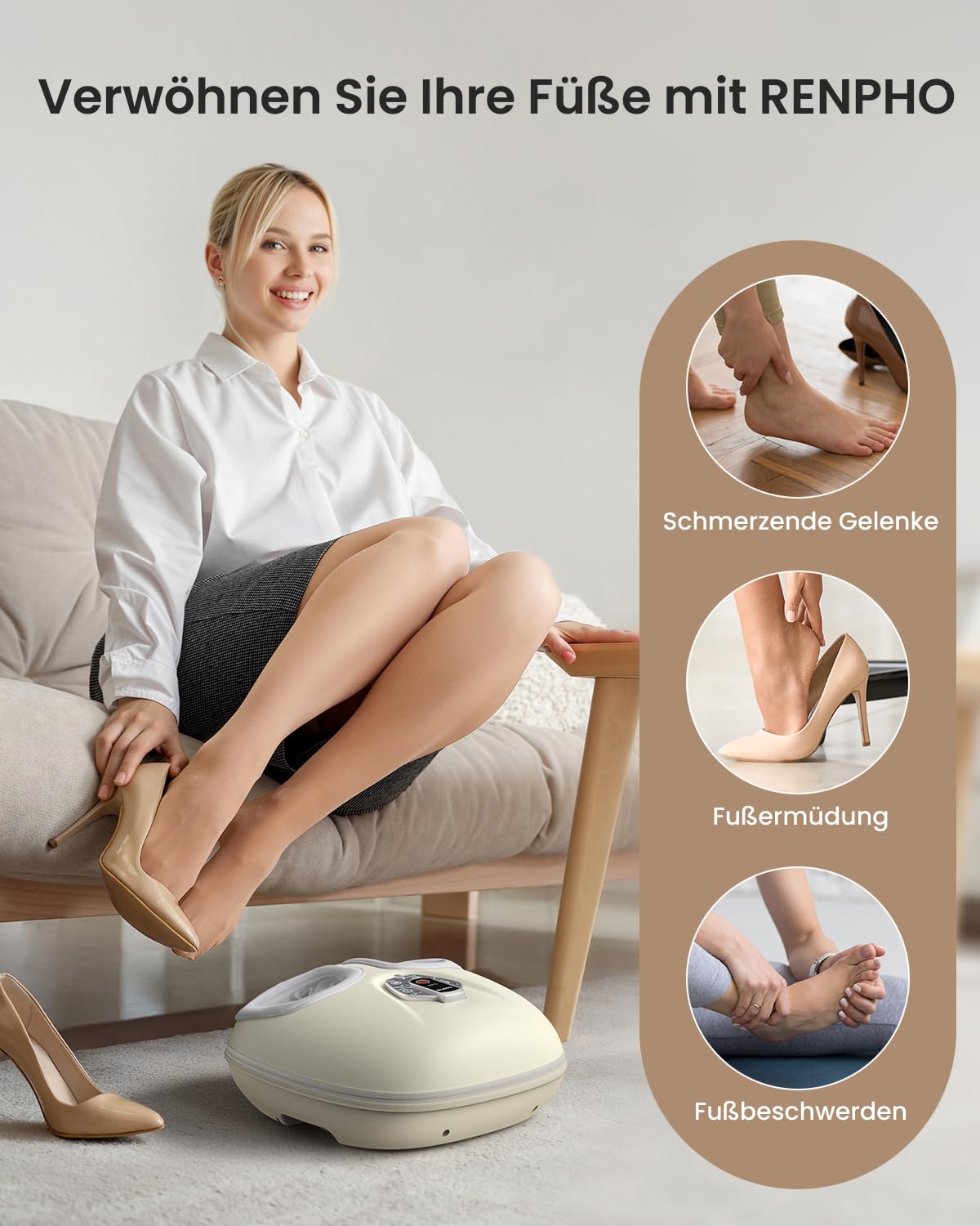 RENPHO Fußmassagegerät mit Wärme, Fussmassagegerät mit Sprachsteuerung | Shiatsu Fussmassagegerät 2026 Neu, Cremeweißes Design für zu Hause oder das Büro, Gutes Geschenk für Frauen, Mama, Freundin