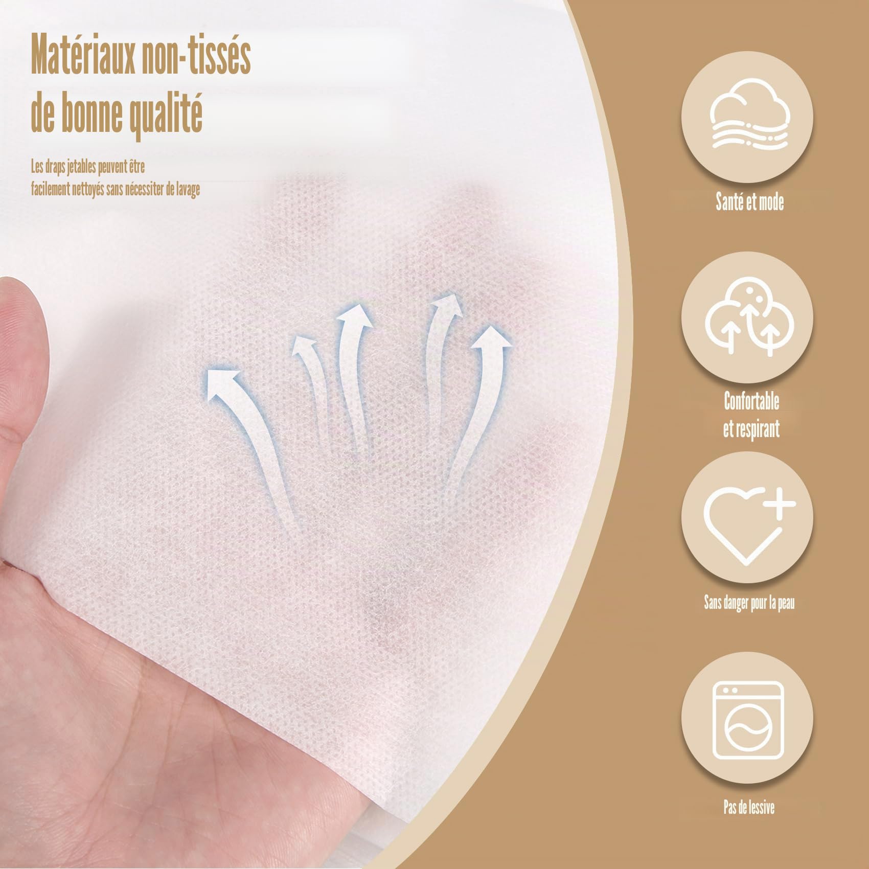 Lot de 100 nappes jetables avec trou pour le visage, pour massage en institut de beauté, spa, table de massage, table de lit, drap de protection avec trou