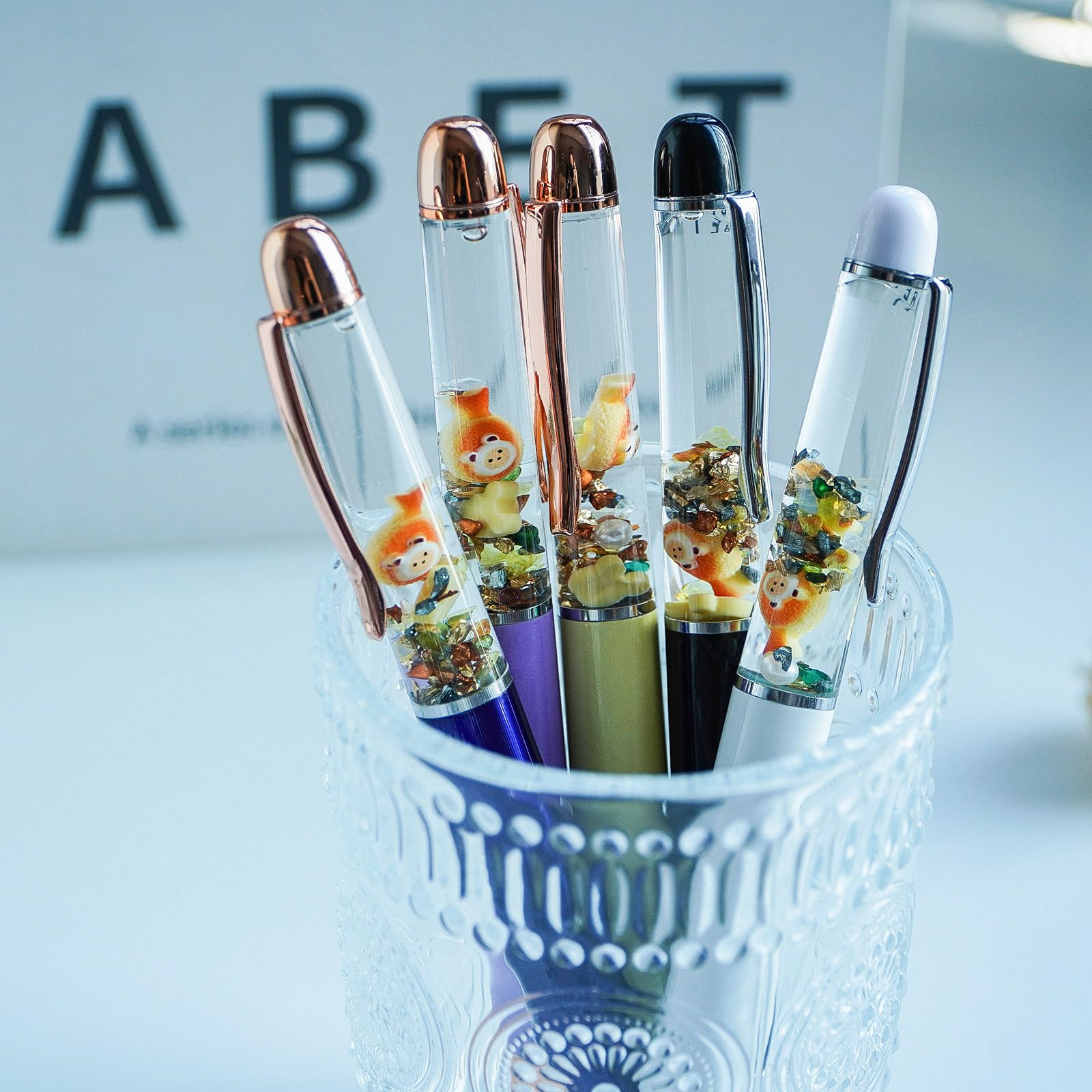 Sikyby Bread In Fish Bear Head Shape Cute 3D Floater Liquid Writing Journaling Office Pen Unique Gifts Set of 5 Pens - Image 4