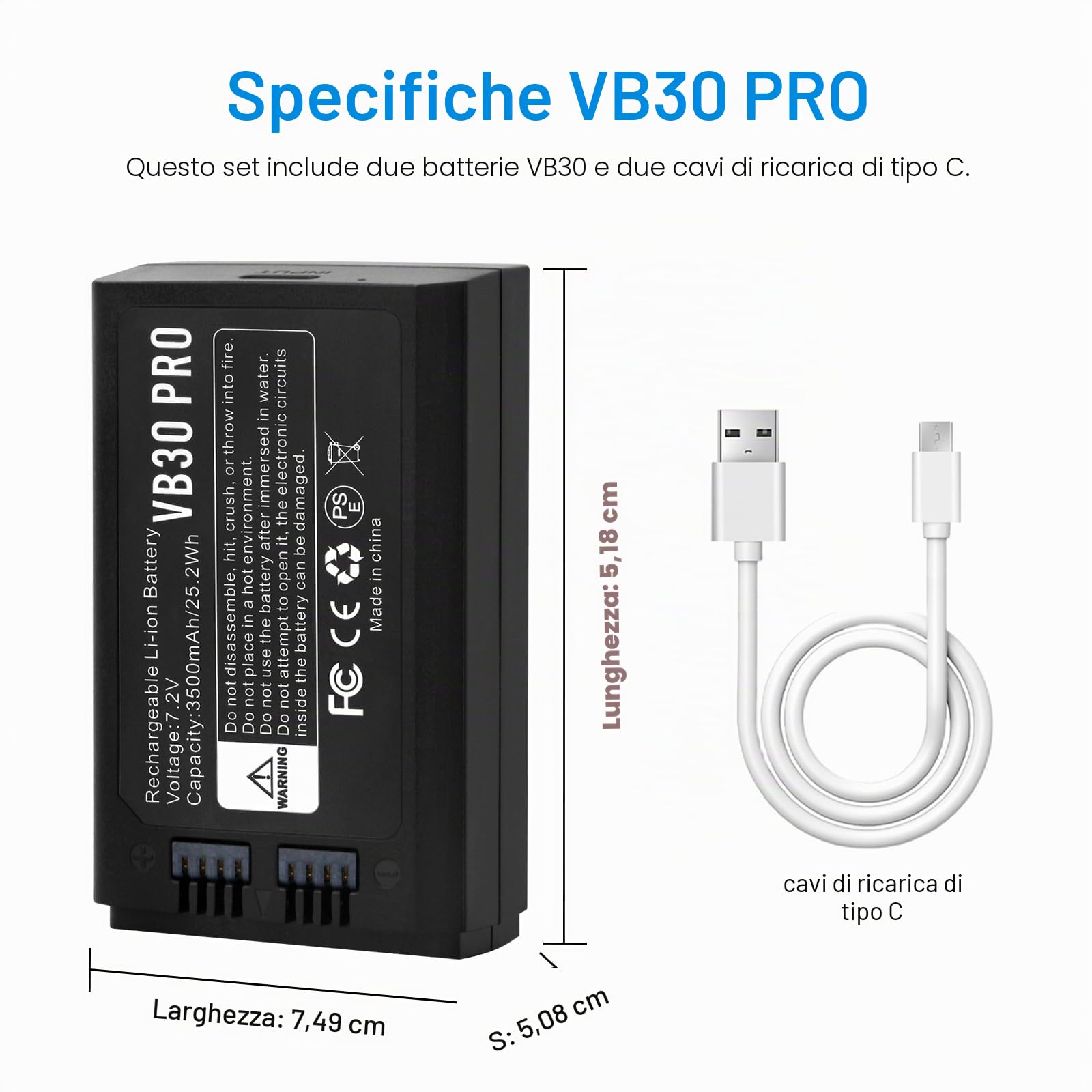 2-Pack VB30 VB26 VB26/B Batteria di ricambio per fotocamera GODOX V1PRO V1 | Compatible GODOX V1S V1N V1C V1F V1O V860III AD100PRO V860III-S V860III-C V860III-N V850III Camera Flash with Type-C Cable