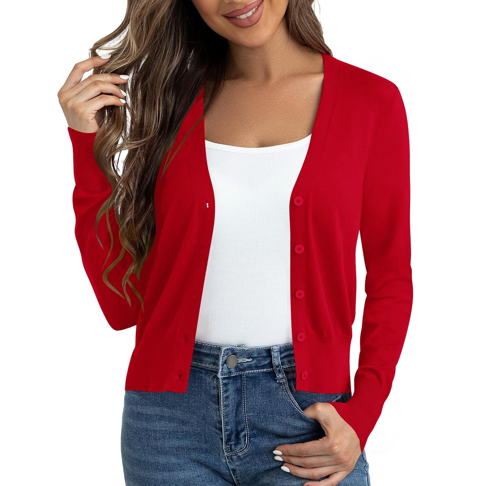 Cropped Cardigan Sweaters for Women Long Sleeve Button Down Open Front Bolero Shrugs for Dresses S-XL