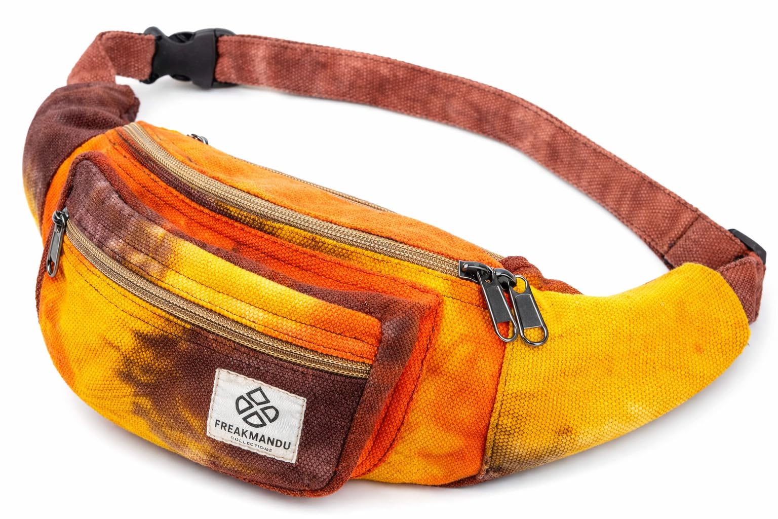 Freakmandu Unisex Hanf Gürteltasche – Fanny Packs, Hüftgürteltasche zum Umhängen, Boho Hippie Stil, Handgefertigte Hüfttaschen für Wandern, Laufen, Joggen, Männer und Frauen, Fall Trip