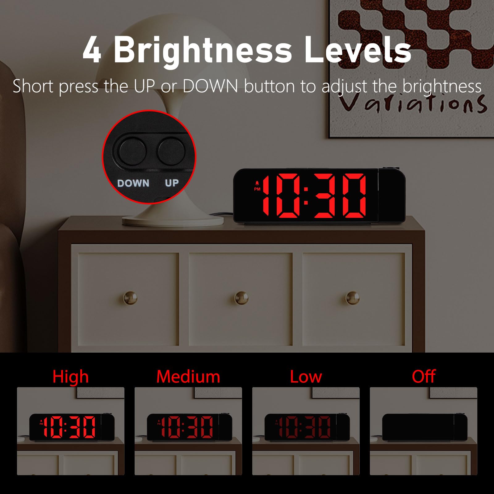 Sveglia con Proiettore Soffitto Sveglia Digitale da Comodino con Temperatura e Data, Display RGB 4 Livelli di Luminosità 12/24H Snooze