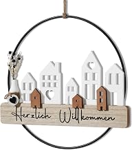Dried Flower Wreath Door Wreath Dried Flowers Window Decoration Custom with Welcome Sign Dried Flowers and House Diameter 28cm Decoration