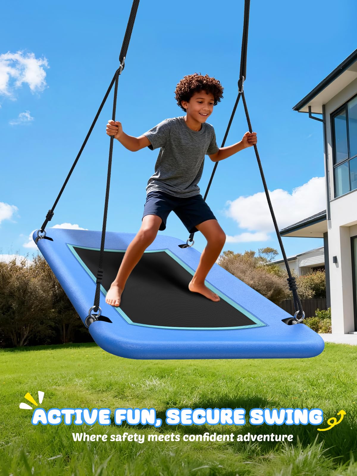 Trekassy 60" Extra Large Rectangle Tree Swing - Heavy Duty 700lb Capacity, Waterproof Platform for Kids & Adults with Complete Installation Kit & 2 Tree Straps (Blue)