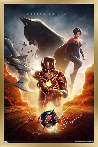 Trends International DC Comics Movie The Flash - Póster de pared de una hoja, 22.375 x 34 pulgadas, versión enmarcada dorada