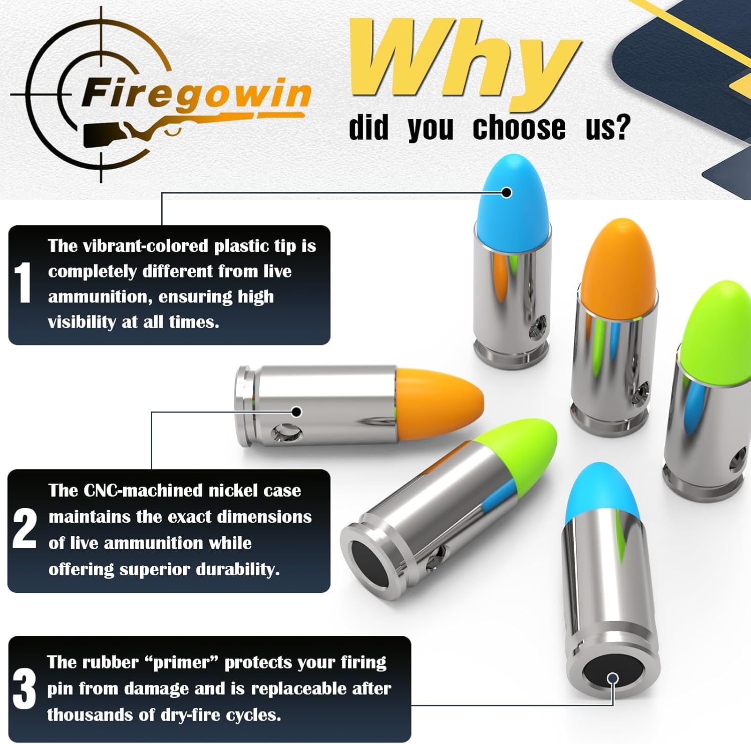 Pro 9mm Training Dummy Rounds 20-Pack & .50 BMG Dummy Rounds 3-Pack Bundle - Durable Snap Caps for Safe Dry Fire Practice & Display