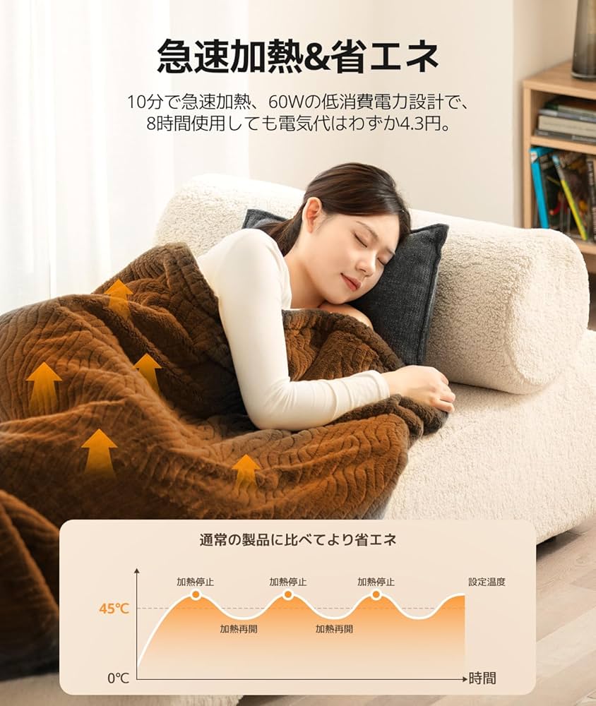 Amazon.co.jp : YINO life 電気毛布 【表面兎毛調+裏面