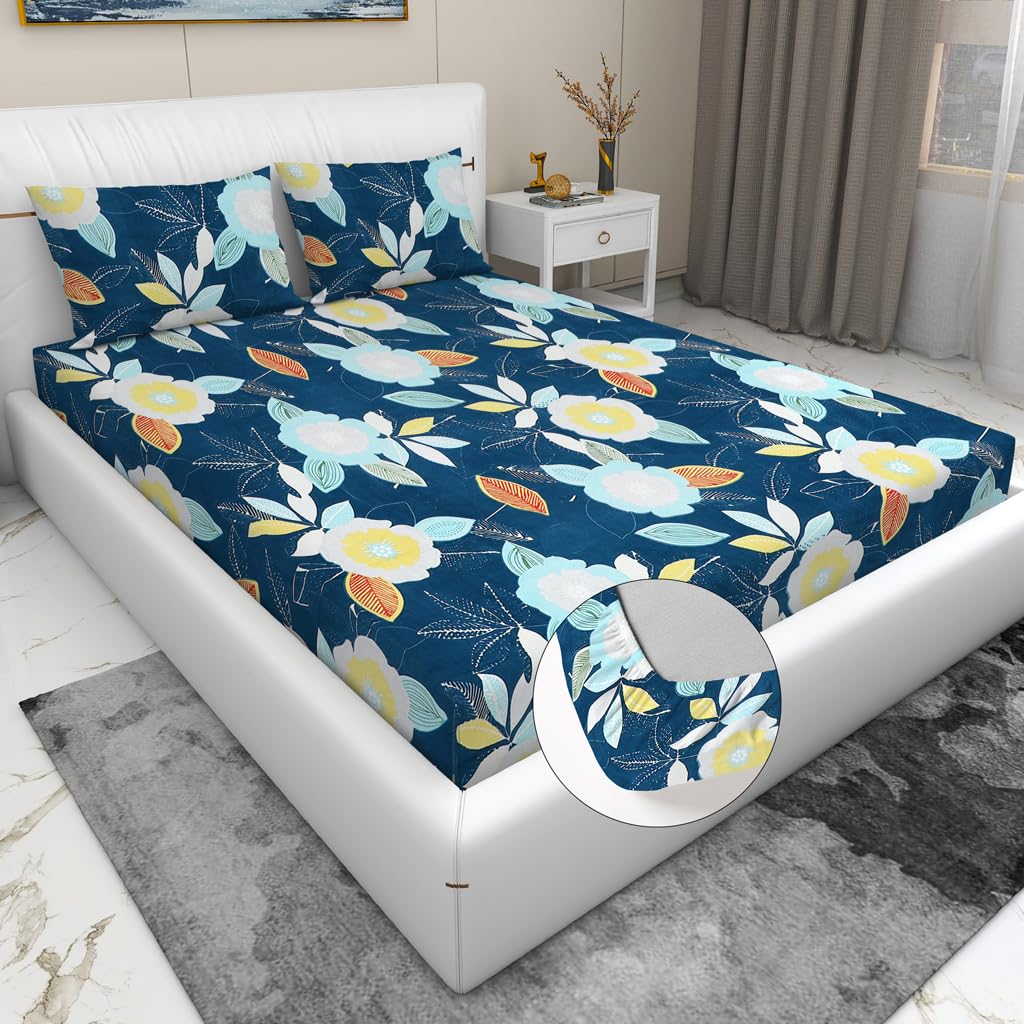 RD TREND Presents Luxurious Glace Cotton Super Soft 210 TC 360° Elastic Fitted Bedsheet King Size (78X72X8 Inch) with 2 Pillow Covers, Color- Blue Yellow Floral (B0D6GMNRBN) Amazon Price History, Amazon Price Tracker