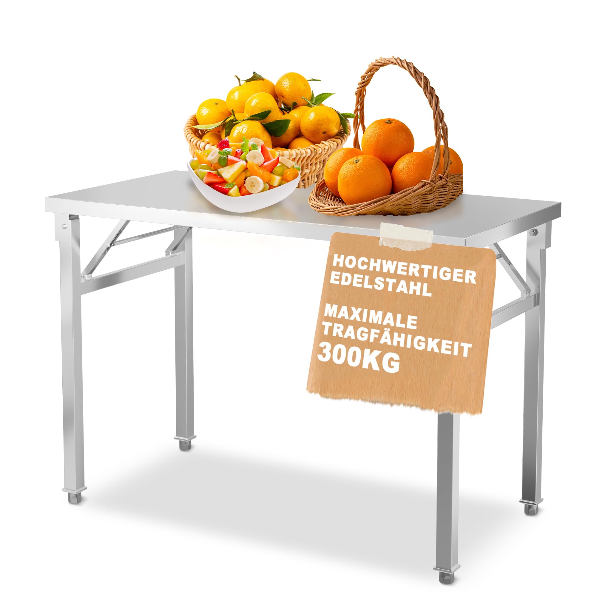 XMTECH Edelstahl Arbeitstisch S - 100x60x85cm klappbar, 300 kg belastbar, Küchentisch/Zubereitungstisch/Werkbank für Küche, Restaurant, Bar, Catering mit verstellbaren Füßen