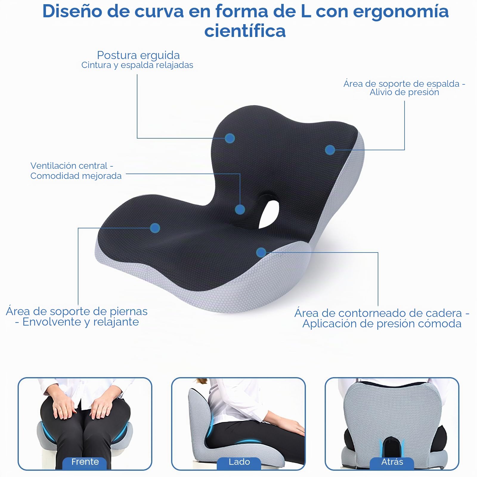 Cojin Silla Oficina,Cojin Coxis Espuma de Memoria | 2 en 1 Cojín de Asiento y Almohada de Apoyo Lumbar,Ortopédico, para Silla Oficina, Coche, Alivio del Dolor y la Ciática