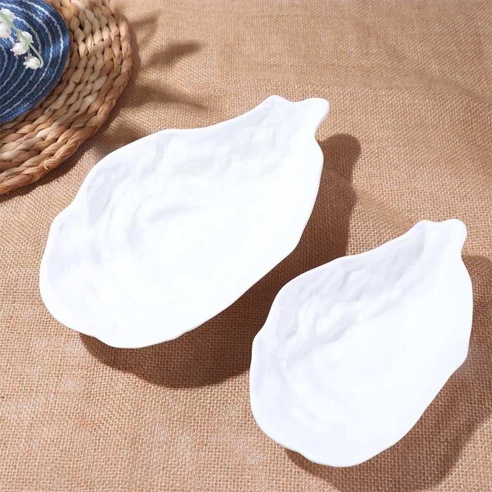Piatto in ceramica a forma di conchiglia, piatto per insalata, vassoio per snack e dessert, piatto in ceramica a forma di ostrica, ciotola decorativa in ceramica (XL, bianco)