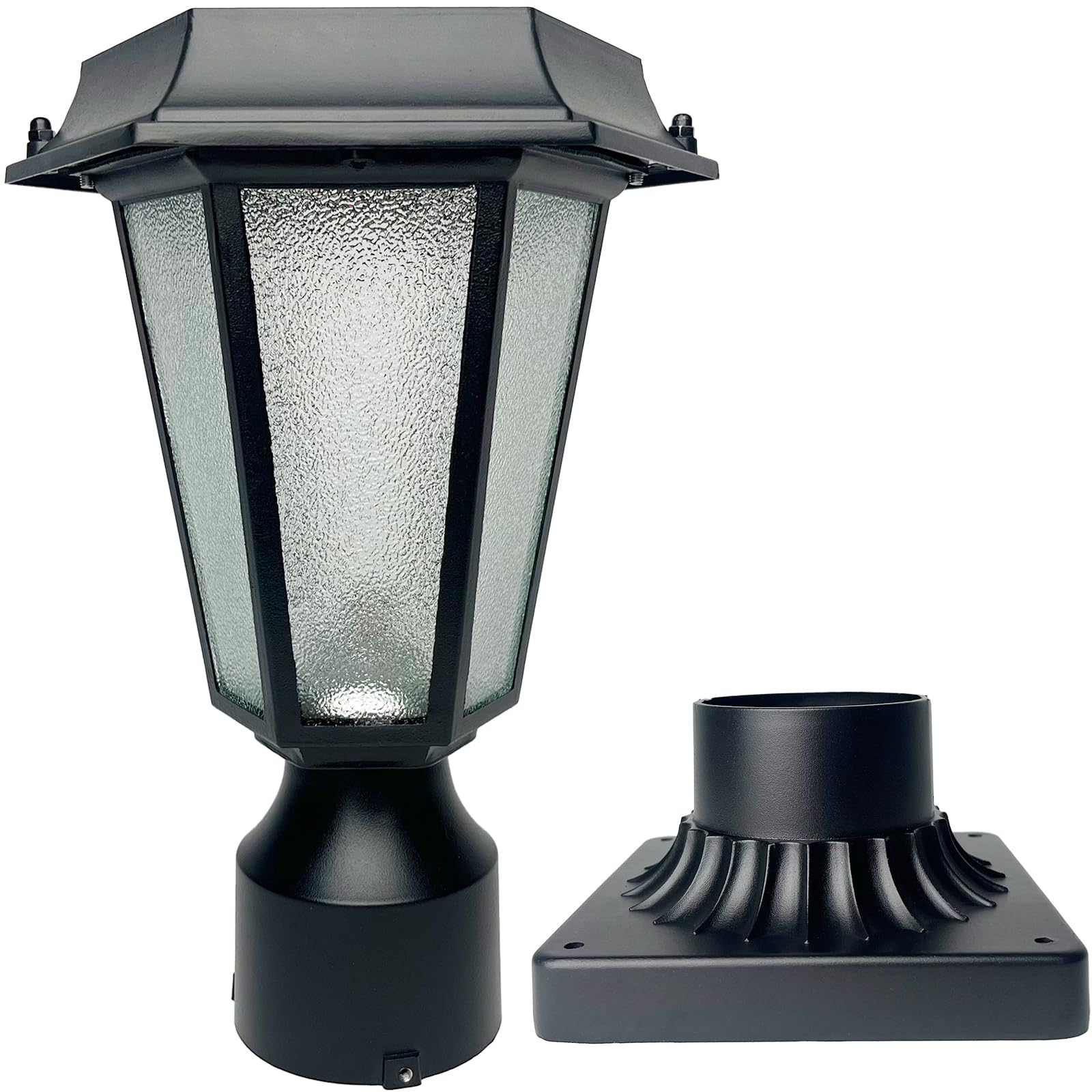 Solar Post Lamp Light, Metal and Seeded Glass Built Solar Post Light with Pier Mount Base, 3 Color Modes Outdoor Waterproof Solar Lights for Garden Yard Landscape Pole Pillar