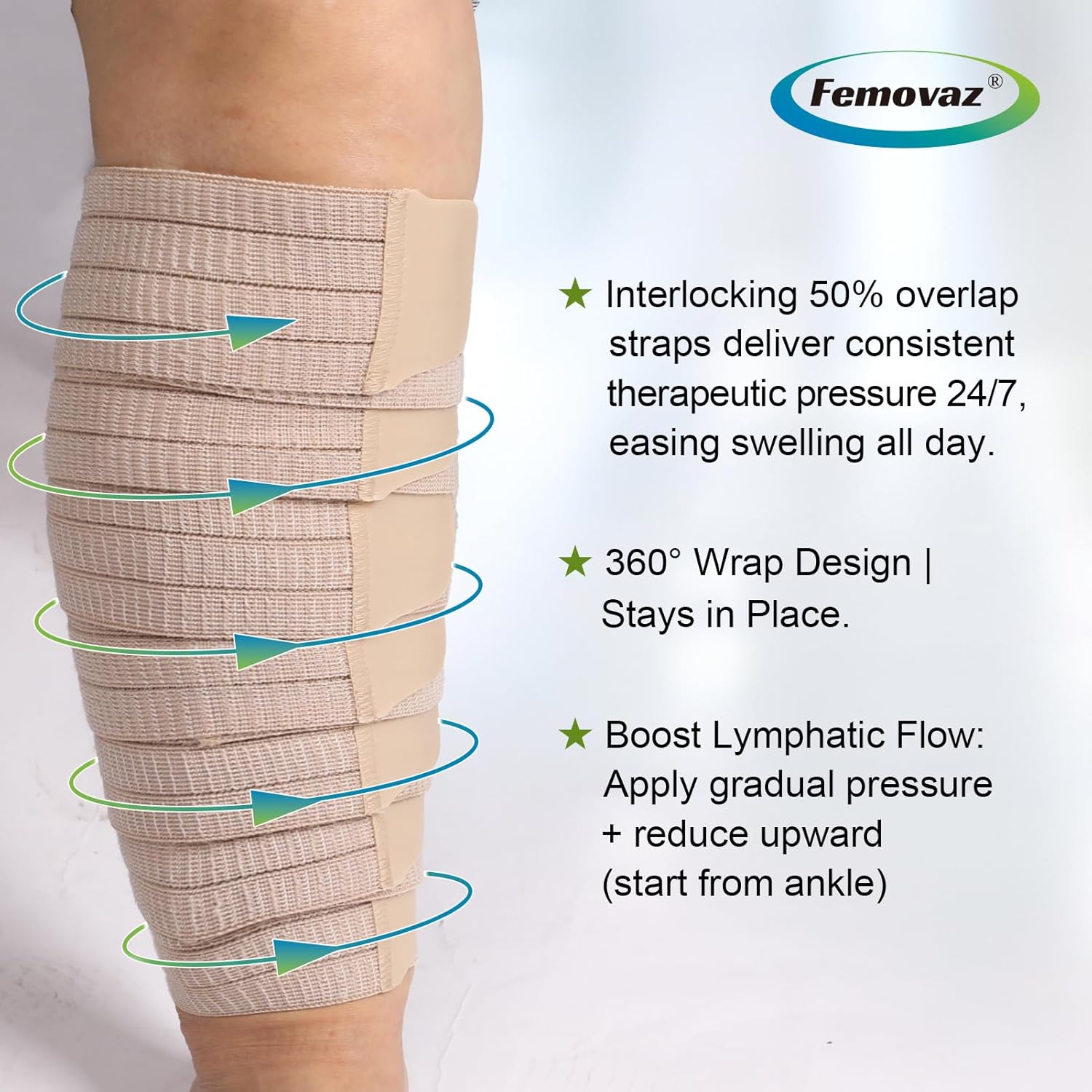 Femovaz® 1 PC Adjustable Lymphedema&Compression Wrap for Leg | Relieves Swelling, Edema, Lipedema | Breathable | Anti-Slip | All-Day Comfort,Long(XXL) - Image 3