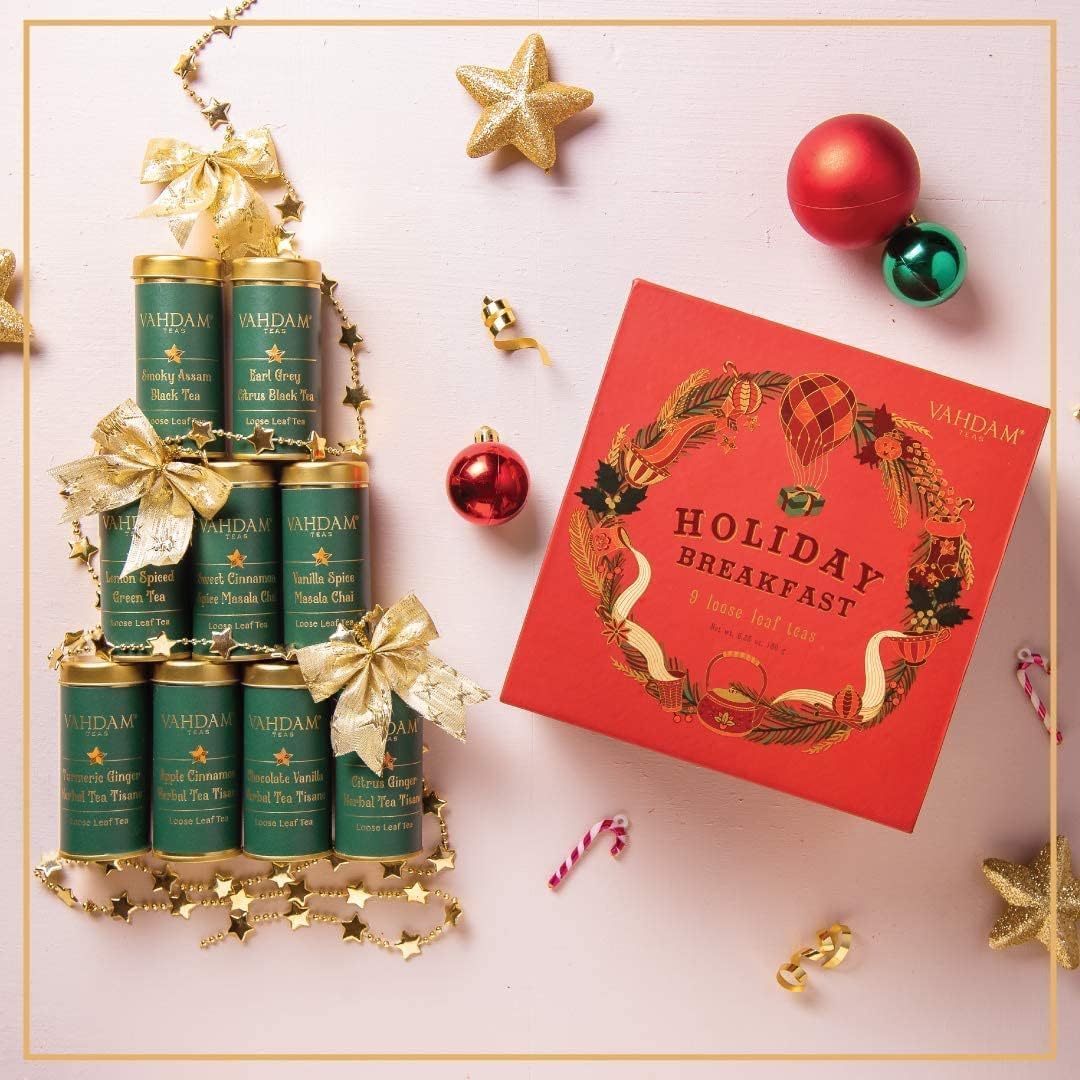 VAHDAM, Holiday Breakfast - Christmas Tea Gift Sets (90+ Cups) 9 Loose Leaf Tea - Luxury Gift Box | ChristmasTea Gifts 2025 Ideas | Christmas Gifts For Women, Men & Adults I Holiday Tea Gift Box - 5