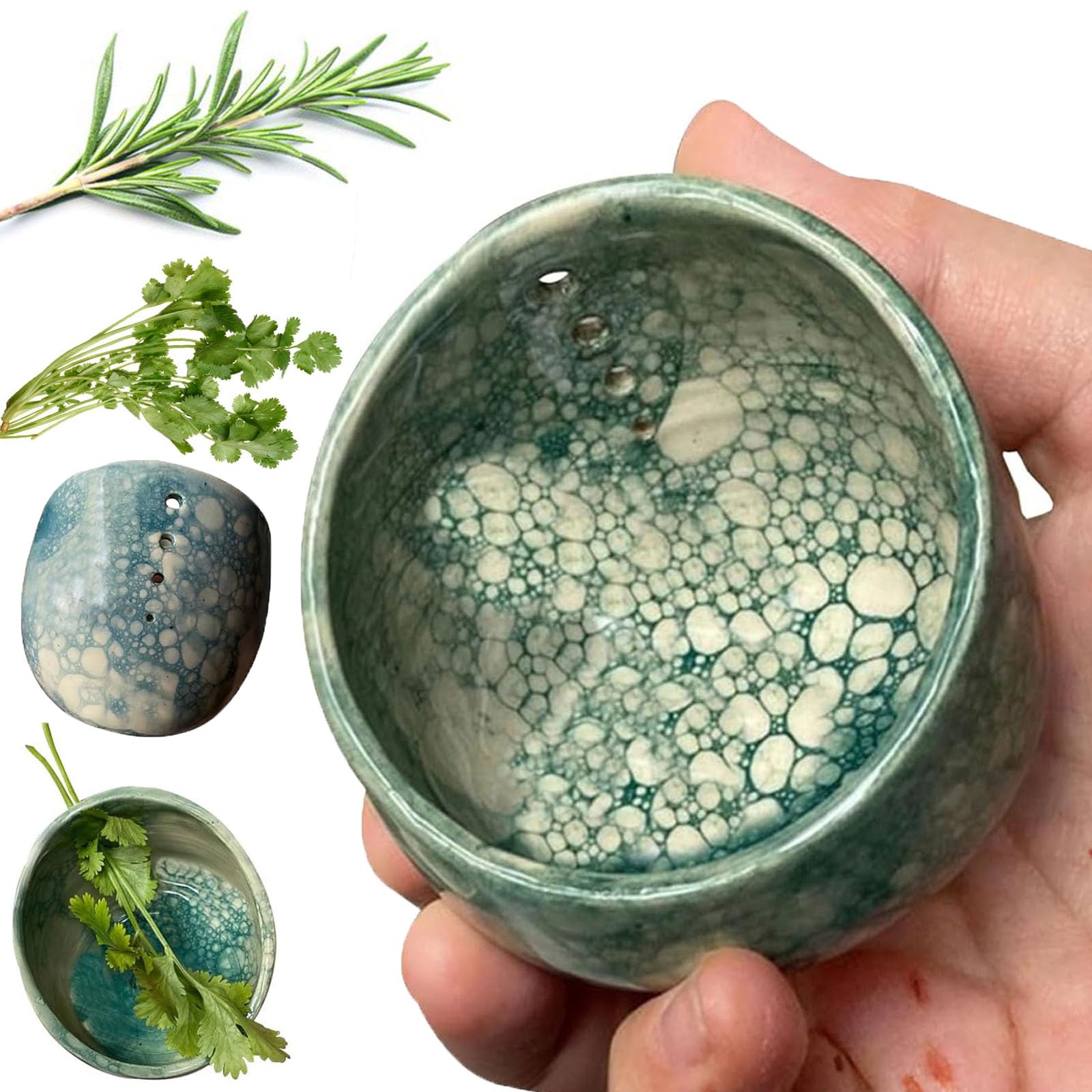 Pottery Herb Stripper Bowl, Herb Stripper Bowl Ceramic, Pottery Herb Stripper Cup (Blue)