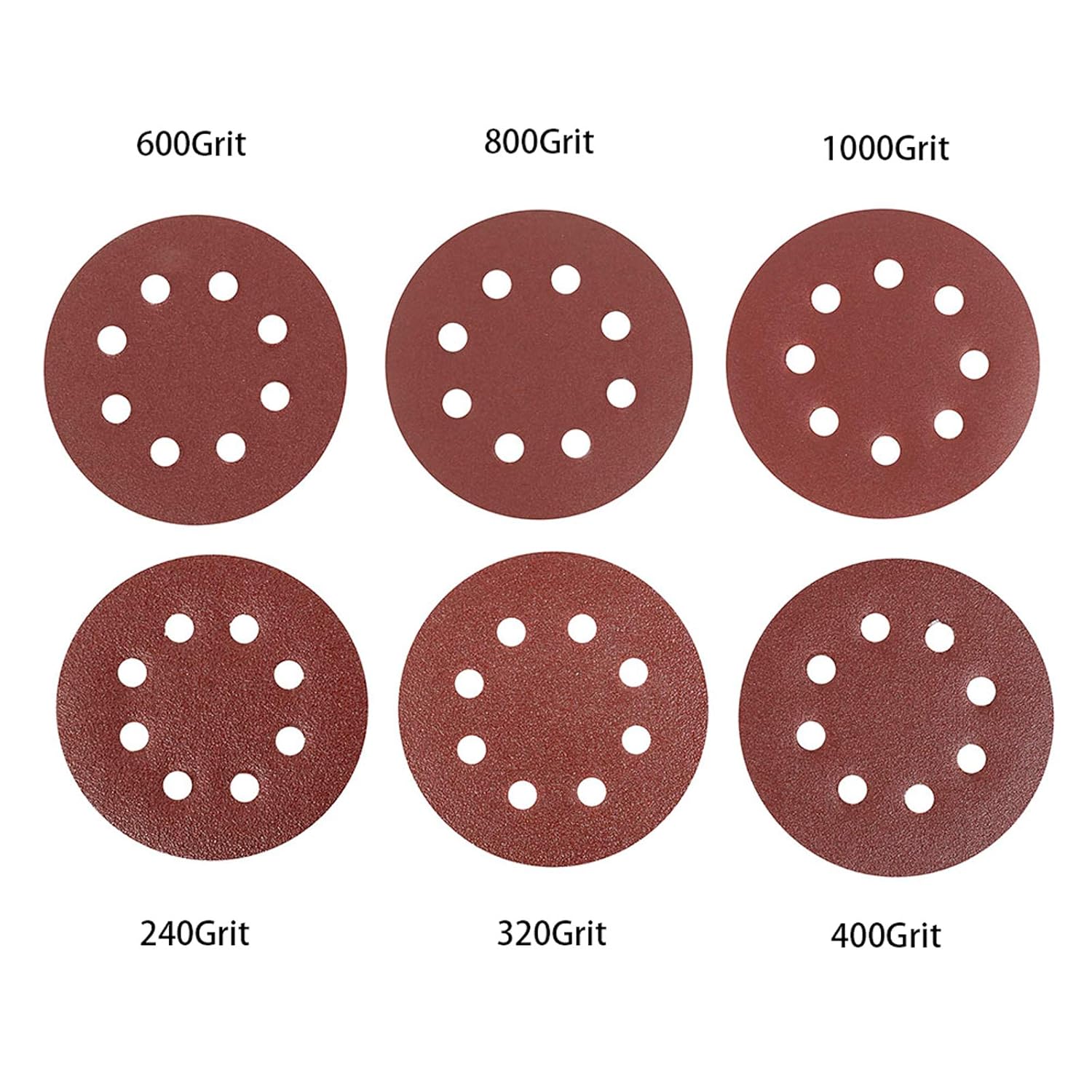 WUWEOT 90 Pack Hook and Loop Sanding Discs 5 Inch 8 Holes, 1000/800/600/400/320/240 Grits for Random Orbital Sander: Tools & Home Improvement