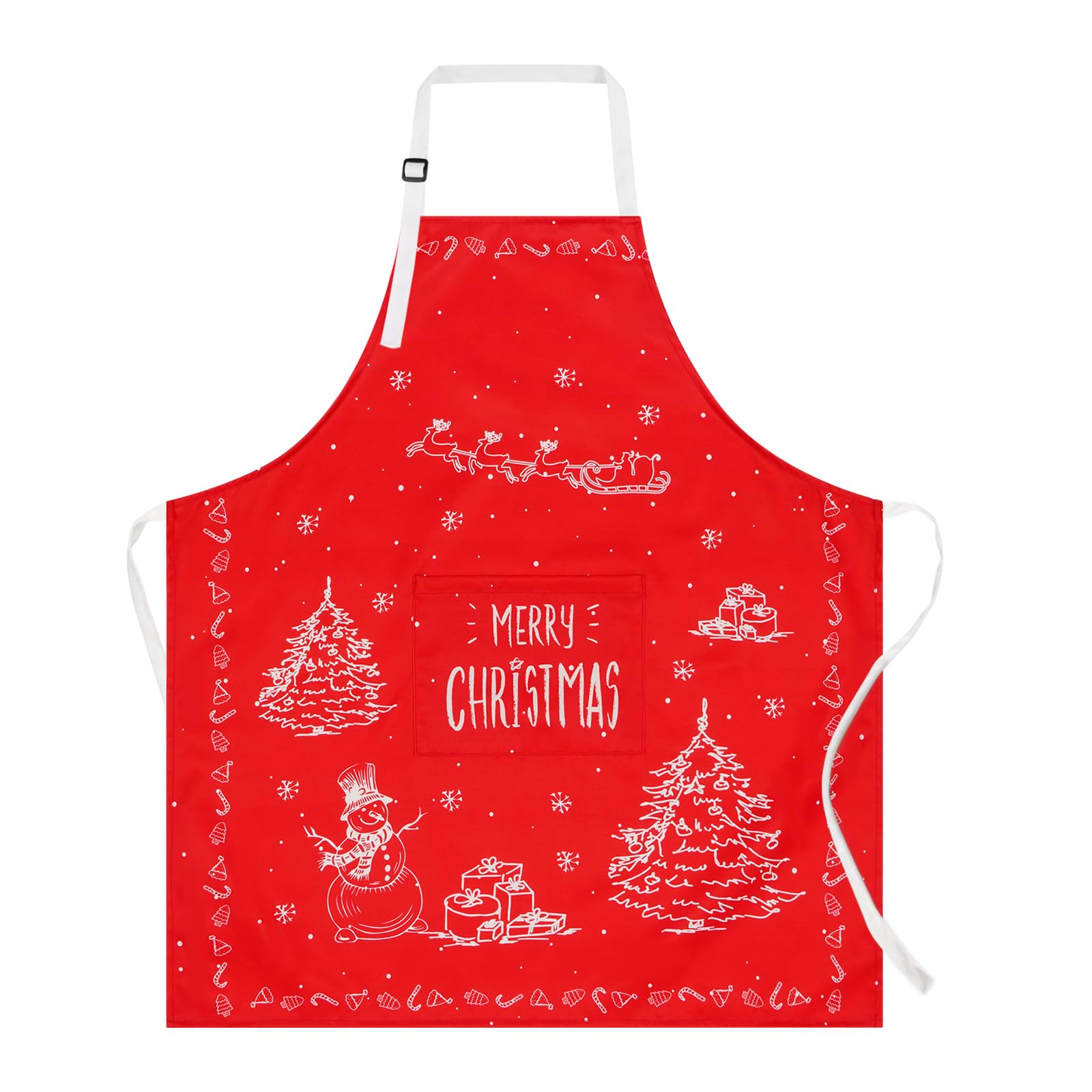 Delantal de Navidad Papá Noel ajustable delantal de cocina delantal de cocina con cintas largas rojo impermeable delantal de árbol de Navidad delantal para Navidad hombres mujeres