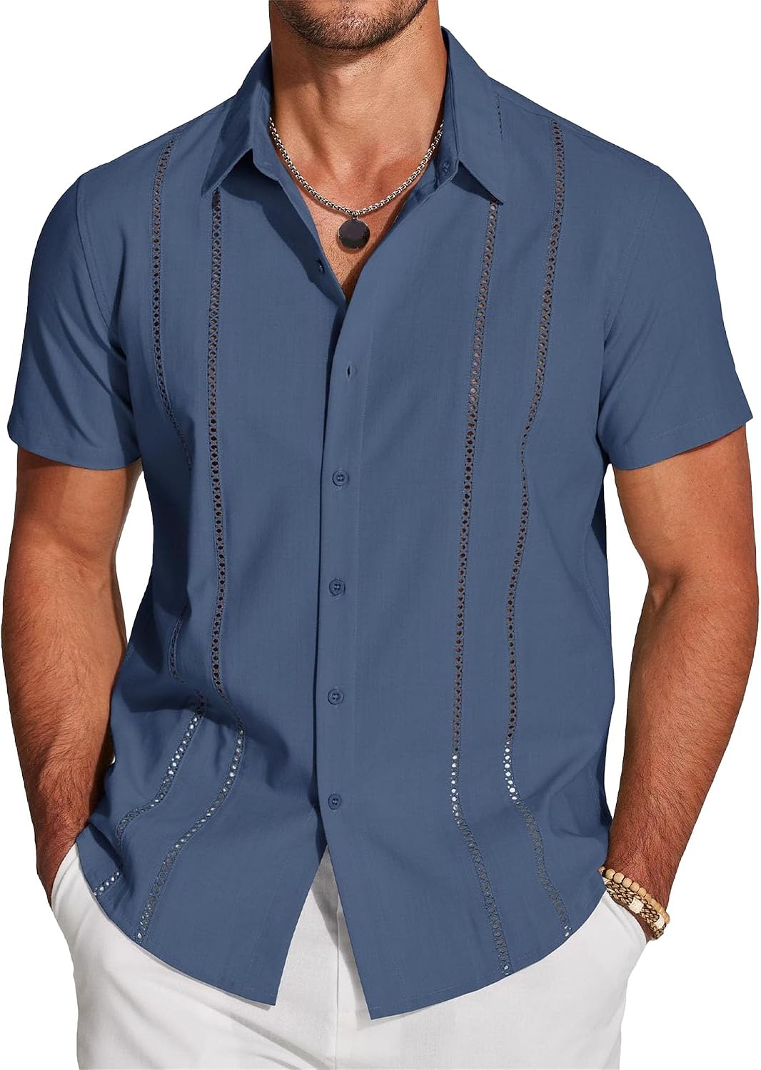 Men's Short Sleeve Shirts Cotton Casual Button-Down Shirt Lightweight Breathable Summer Tops