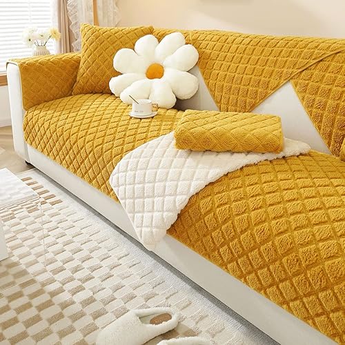 Miniatura 5 de vctops Funda de sofá de forro polar Sherpa a cuadros, color sólido, cálida y acogedora, funda de sofá de felpa mullida para perros, niños y