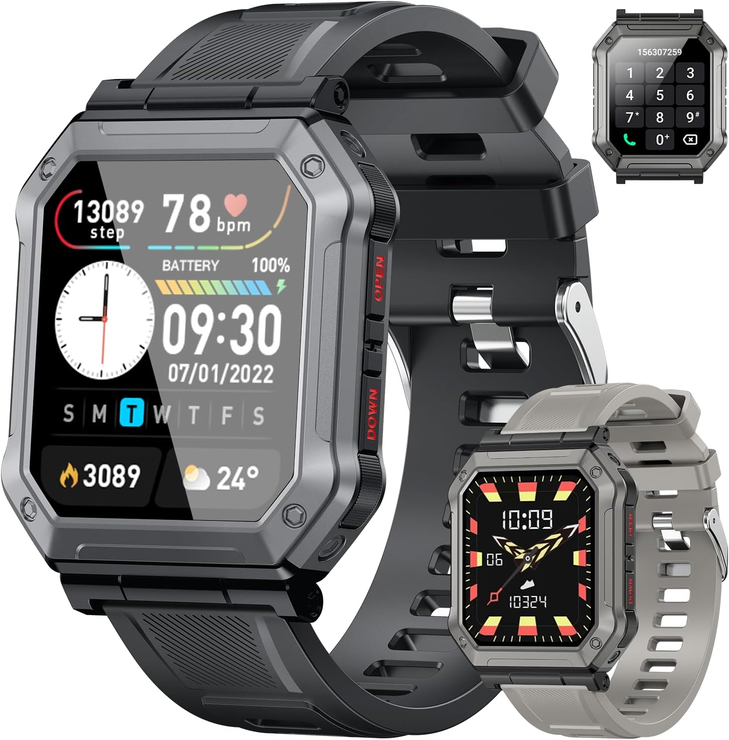 Smart Watch for Men Fitness Tracker: Military Digital Mens Watches Bluetooth Make Answer Call Running Waterproof Smartwatch Android Phones iPhone Samsung Compatible Heart Rate Monitor Step Pedometer