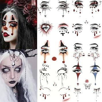 10 Sheets Halloween Face Eye Tattoo Stickers Spider Demon Ghost Spider Web Eye Shadow Makeup Fake Temporary Stickers Party Masquerade Carnival