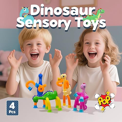 Miniatura 3 de DoDoMagxanadu Tubos Pop Fidget Juguetes para niños, juguetes de animales, paquete de 4 juguetes telescópicos con ventosa para edades de 3, 4, 5, 6,