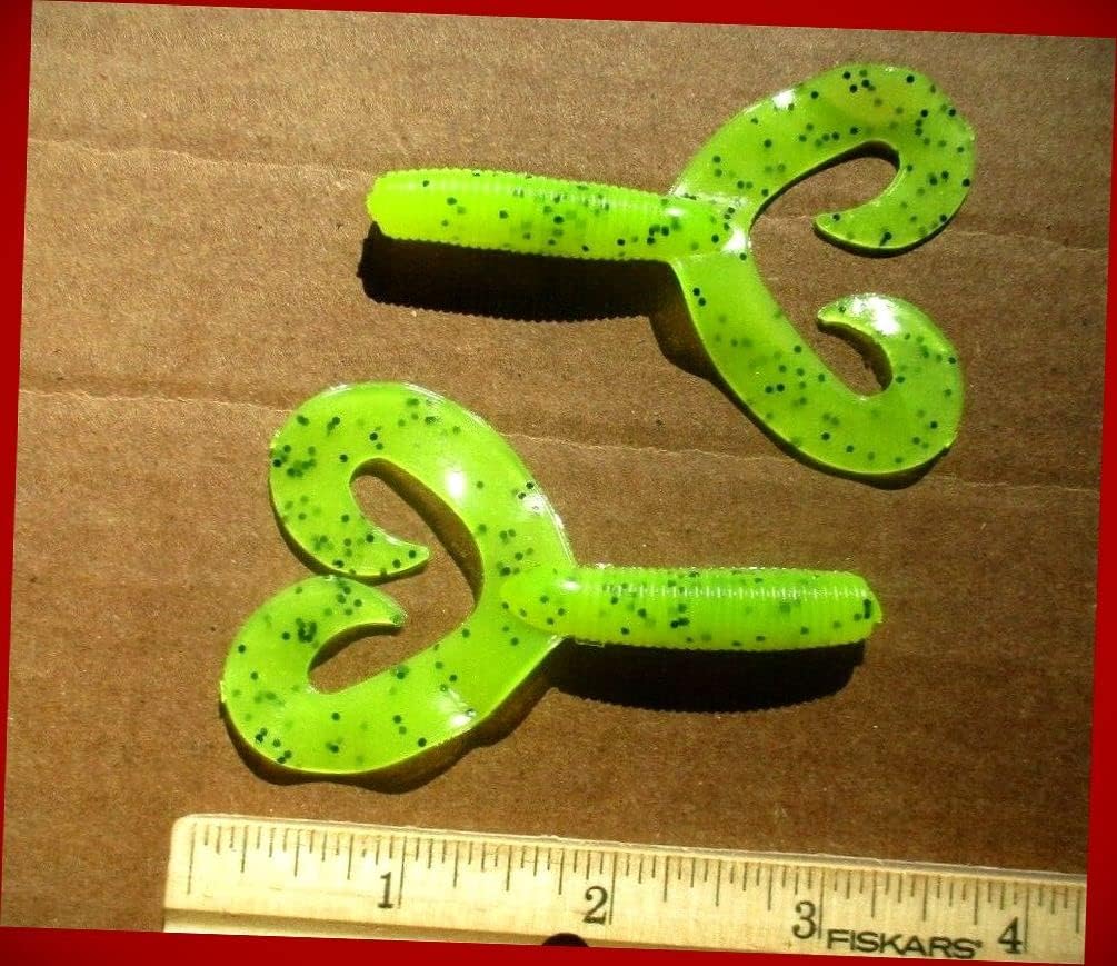 20 Chartreuse Pepper 4" Double Tail Grubs Bass Fishing