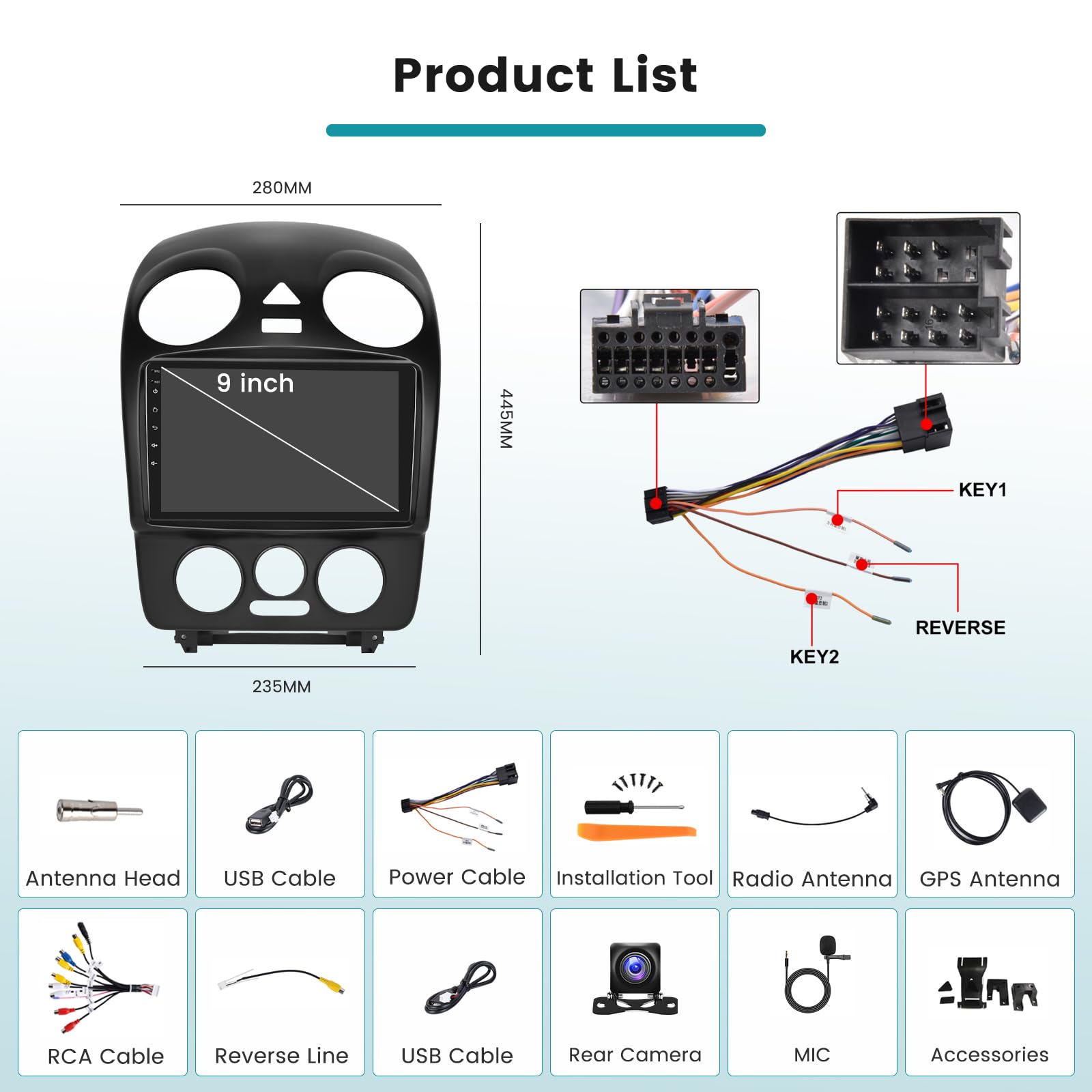 Hikity 2+64G Radio Android 9'' para VW Beetle 2004-2010 | Inalámbrico Carplay Android Auto, Bluetooth WiFi GPS EQ FM/RDS SWC Cámara Trasera, Pantalla Táctil