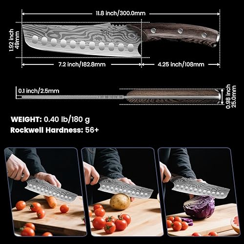 Miniatura 7 de Nakiri - Cuchillo de chef de 7.2 pulgadas, cuchillo de cocina de verduras de estilo japonés, afilado para corte de precisión, patrón de damasco,