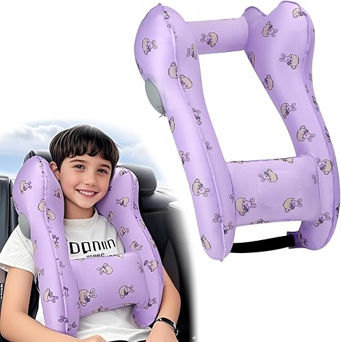 Vista 11 de Almohada inflable de viaje para niños, inflado rápido, portátil y plegable, cómoda almohada de viaje para avión, automóvil, tren, se adapta a edades