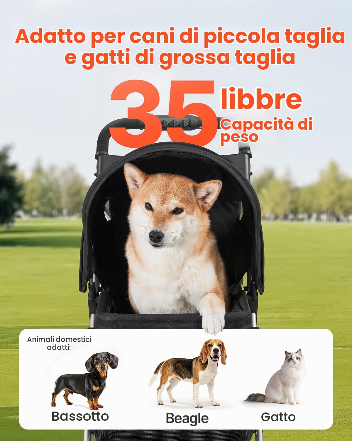 VEVOR Passeggino Pieghevole per Animali Domestici, Passeggino per Cani a 3 Ruote con Freni, Capacità di Peso di 16 kg, con Finestre in Rete Traspirante e Portabicchieri per Piccoli Cani Gatti