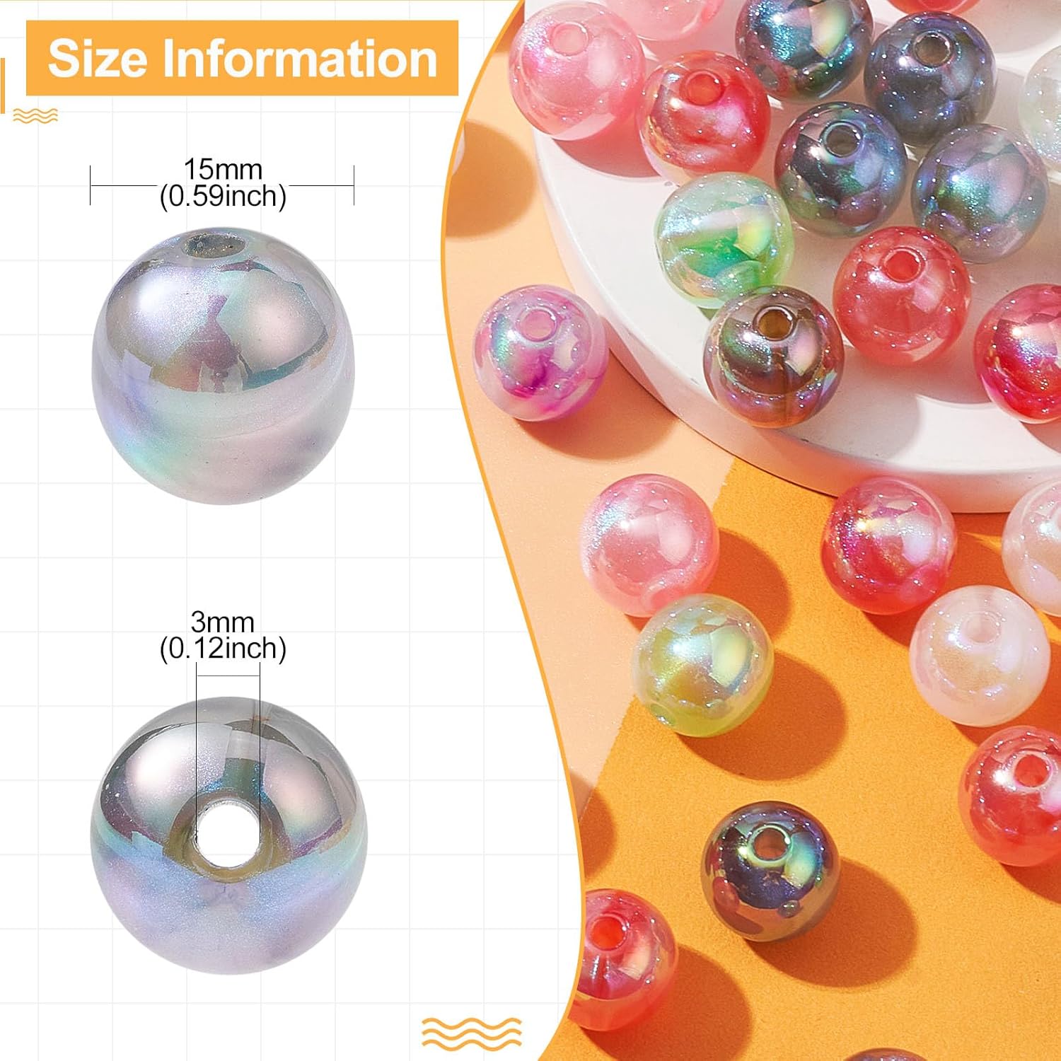 KitBeads 50pcs 15mm Random Bubblegum Beads AB Color Plated Acrylic Round Ball Beads Hard Plastic Vintage Chunky Beads for Jewelry Making Bulk - Image 2