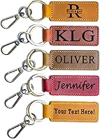 Personalized Engraved Leather Keychain - Custom Name Monogram Key Ring for Men Women, Handmade Full-Grain Leather Gift with Pouch