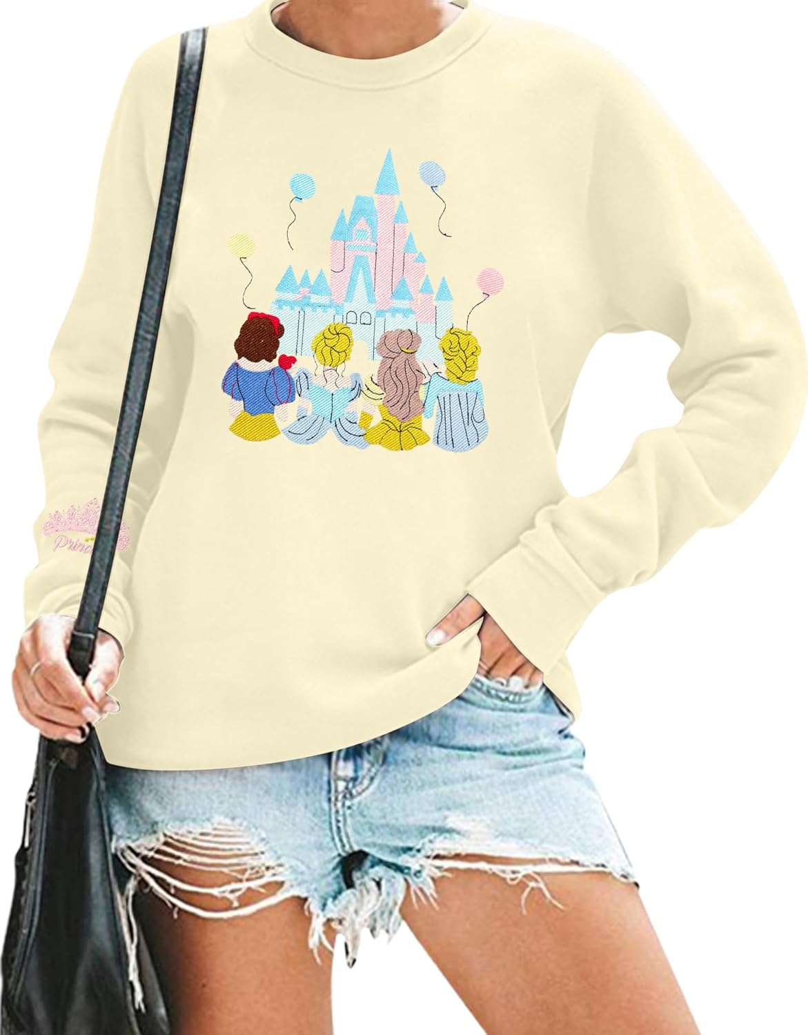 MYHALF Magic Kingdom Sweatshirts Women Embroidered Magical Princess Graphic Shirts Family Vacation Castle Long Sleeve Tops - Image 2