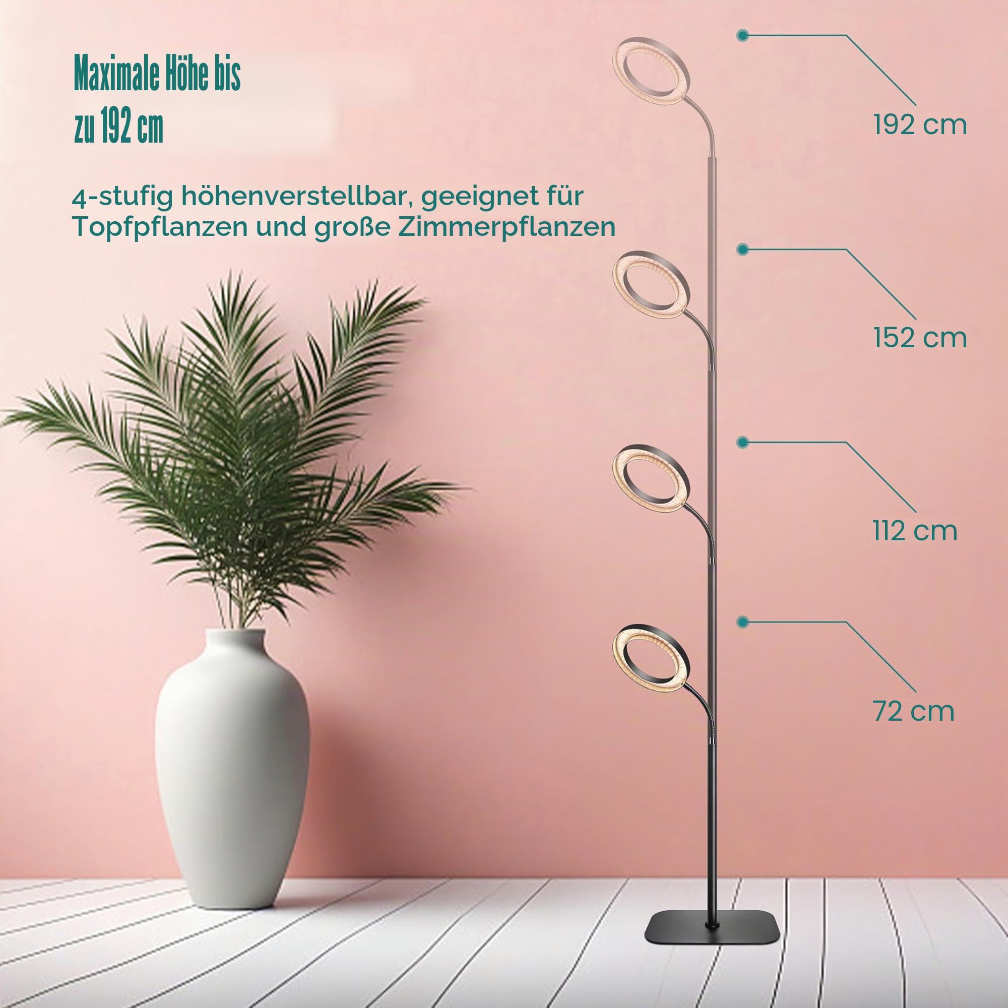 LED-Vollspektrum-Bodenpflanzenlampe für Zimmerpflanzen – 3/9/12h-Timer, 10-stufig dimmbar, höhenverstellbar, 3000K für hohe, große & kleine Pflanzen