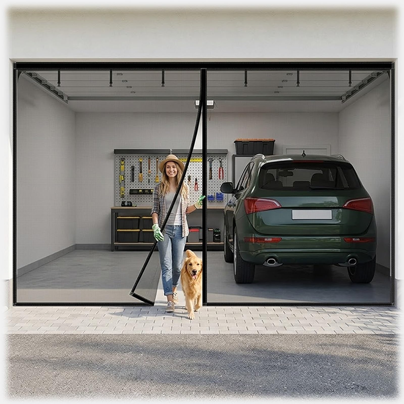 Moustiquaire de porte de garage magnétique rétractable pour 2 voitures