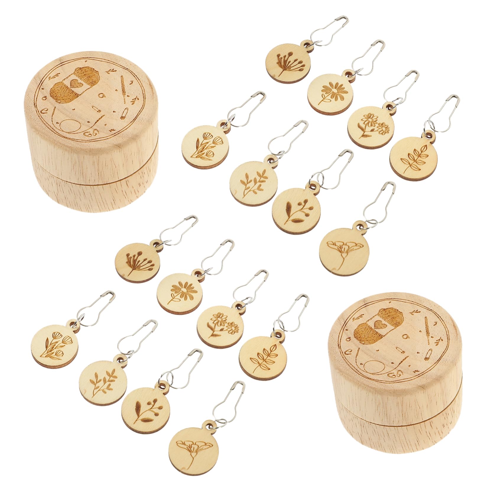 TEHAUX Marcadores De Puntos Madera Juego De Cajas De Almacenamiento Accesorios Para Tejer y Ganchillo Para Proyectos De Manualidades y