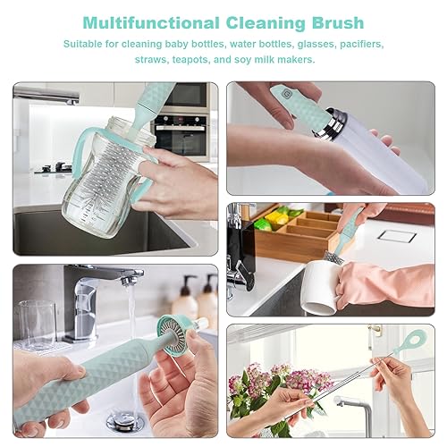 Miniatura 3 de Cepillo eléctrico para botellas, juego de 4 cepillos para botellas con limpiador de cepillo para biberones, cepillo para pezones, limpiador para