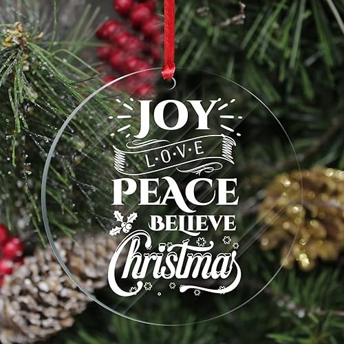 Miniatura 3 de Adorno de acrílico en blanco con cita de Navidad, Alegría Amor Paz, adorno de cristal acrílico personalizado con agujero, recuerdo religioso de