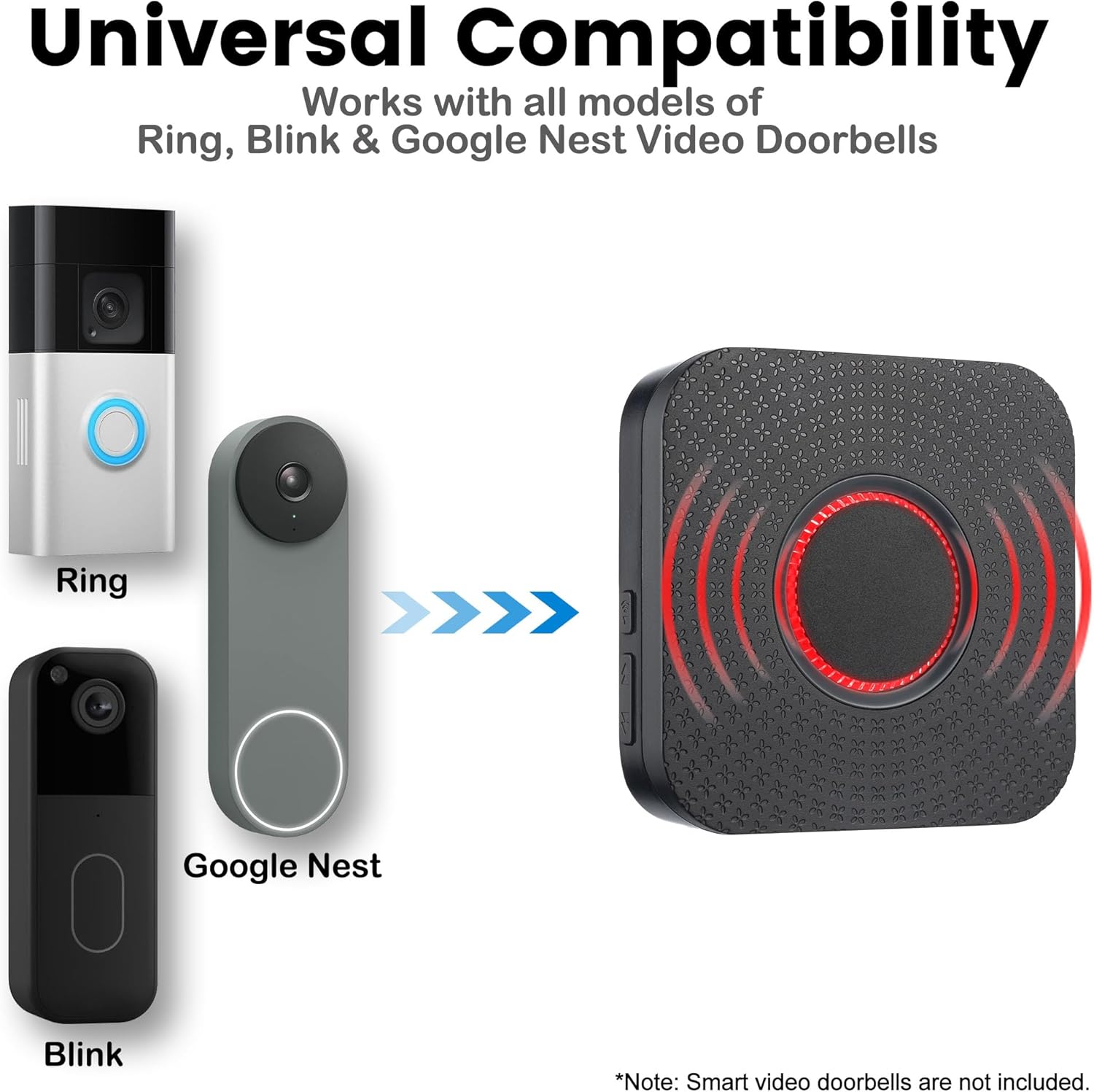 Smart Wi-Fi Doorbell Chime Extender, Compatible with Ring, Blink & Google Nest Doorbells, Zero Wiring, Unlimited Range, 99+ Expandable, 5-Volume, 32 Melodies