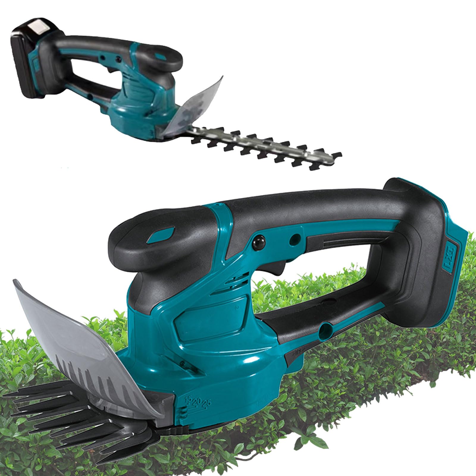 Cortasetos y tijeras de césped inalámbricas 2 en 1, de doble propósito con 2 baterías y cargador, mini eléctrico para poda de arbustos de jardín