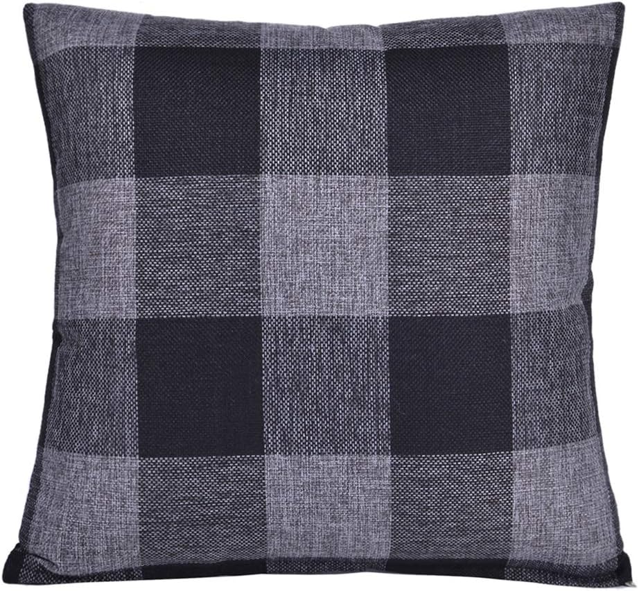 Set of 6 Throw Pillow Covers Plaid Cushion Cases Cotton Linen Square Pillow Covers for Home Decor Sofa Bedroom Car, 18x18in/45x45cm (45x45cm/18x18 inch, Black&Grey Lattice)